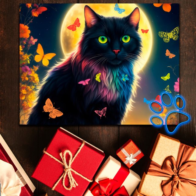 Butterfly cat glowing insect starry night animal postcard (Creator Uploaded)
