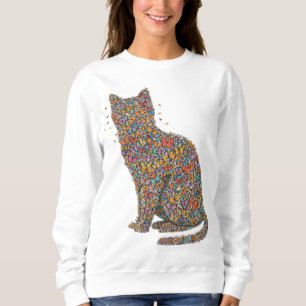 Butterfly Cat Lover Silhouette Art   Graphic Print Sweatshirt