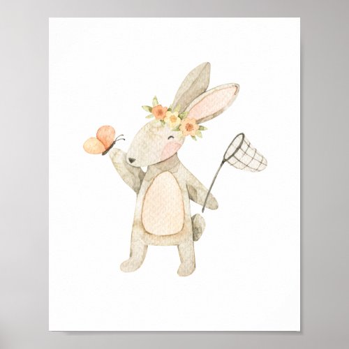 Butterfly Catcher Bunny Poster