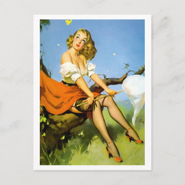 Butterfly Catcher Pin Up Postcard (Front)