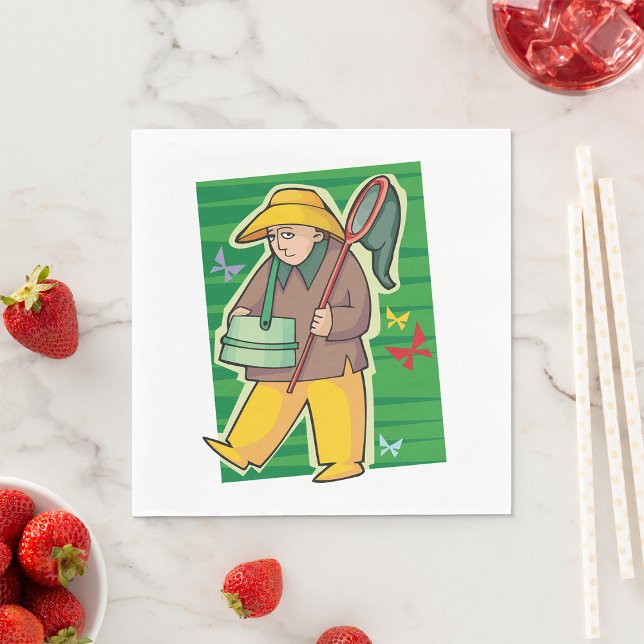 Butterfly Catcher Retro Nature Explorer Napkins (Creator Uploaded)