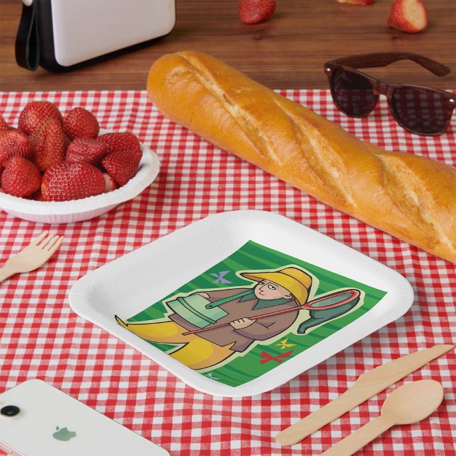 Butterfly Catcher Retro Nature Explorer Paper Plates (Creator Uploaded)