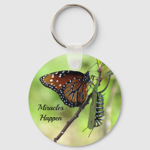 Butterfly / Caterpillar - Miracles Happen Keychain