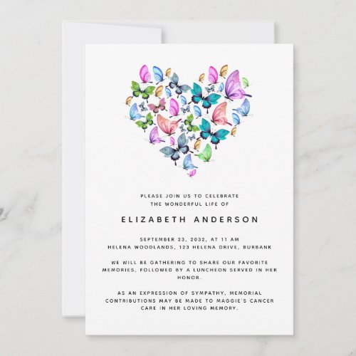 Butterfly Celebration of Life Memorial Service Inv Invitation