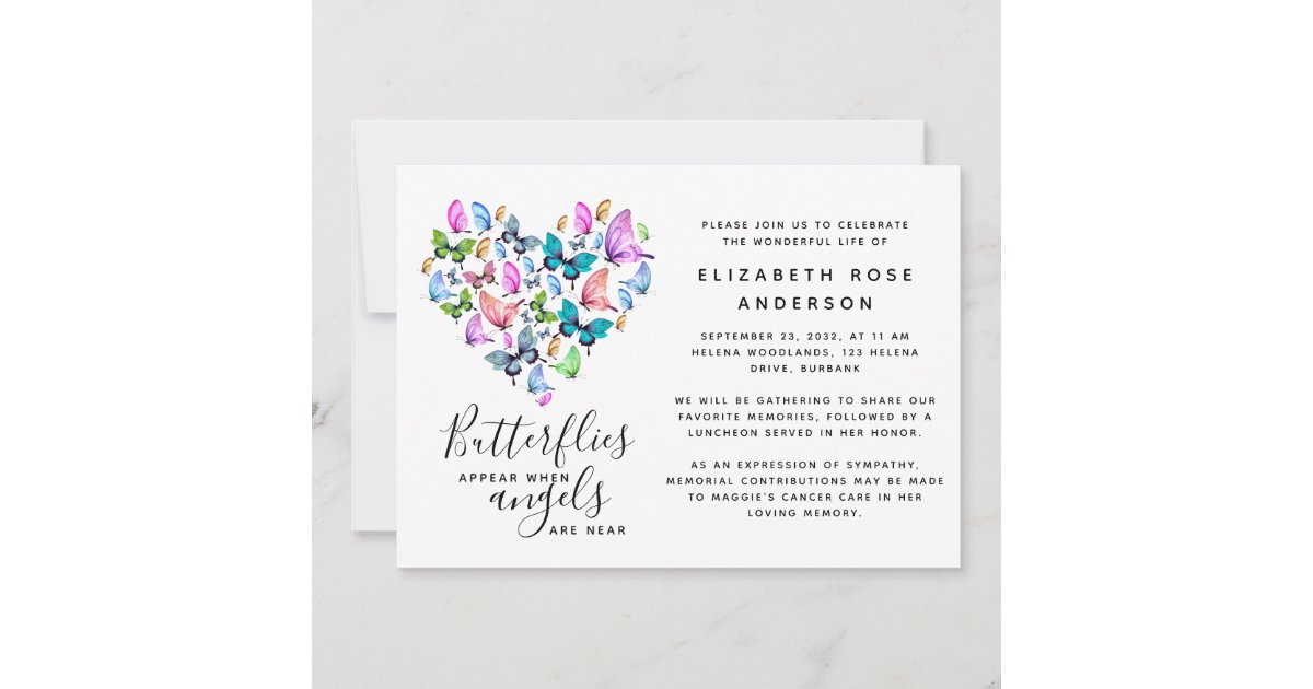 Butterfly Celebration of Life Memorial Service Invitation Zazzle