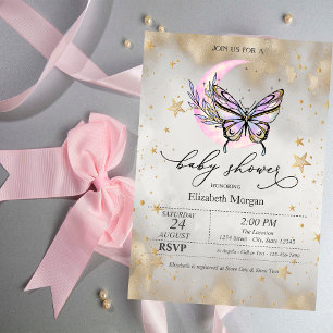 Butterfly Celestial Moon Stars Baby Shower Invitation