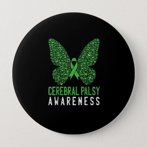 Butterfly Cerebral Palsy Awareness Green Ribbon Button