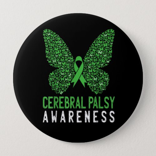 Butterfly Cerebral Palsy Awareness Green Ribbon Button