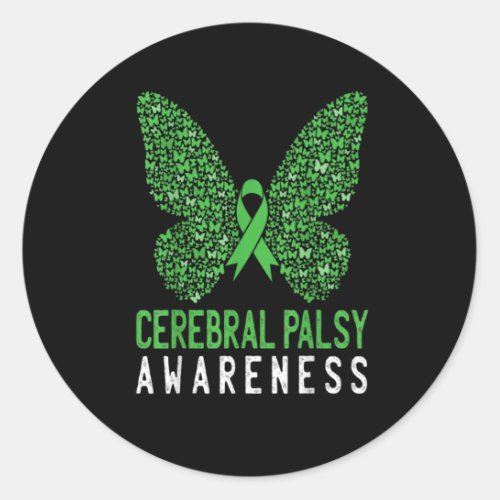 Butterfly Cerebral Palsy Awareness Green Ribbon Classic Round Sticker