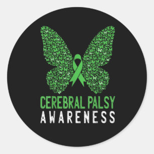 Butterfly Cerebral Palsy Awareness Green Ribbon Classic Round Sticker
