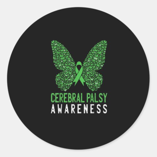 Butterfly Cerebral Palsy Awareness Green Ribbon Classic Round Sticker