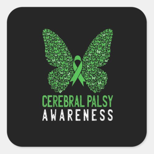 Butterfly Cerebral Palsy Awareness Green Ribbon Square Sticker