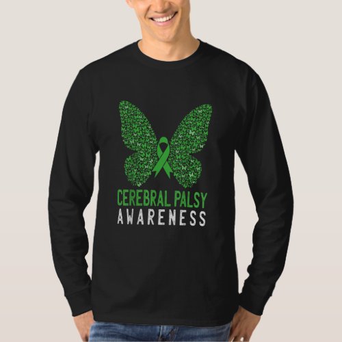 Butterfly Cerebral Palsy Awareness Green Ribbon T_Shirt