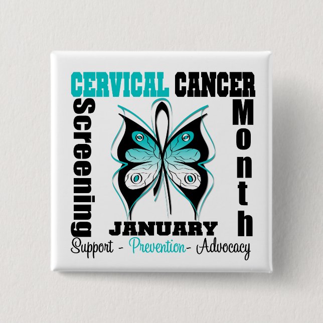 Butterfly Cervical Cancer Screening Month Pinback Button (Front)