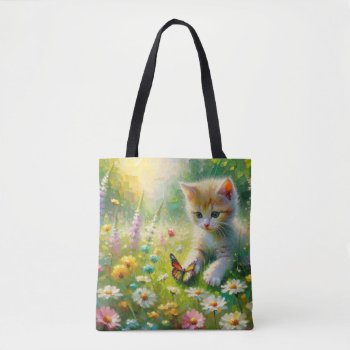 Butterfly Chase Kitten Tote Bag by Godsblossom at Zazzle
