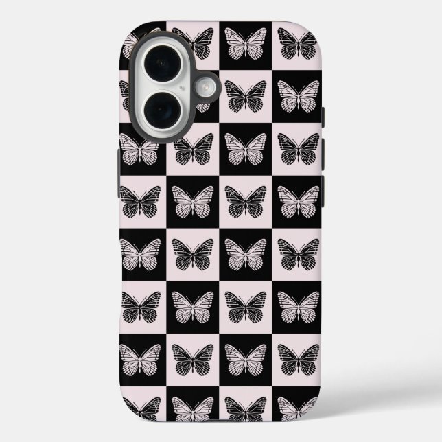 Butterfly Checkered Pattern in Black and White Case-Mate iPhone Case (Back)