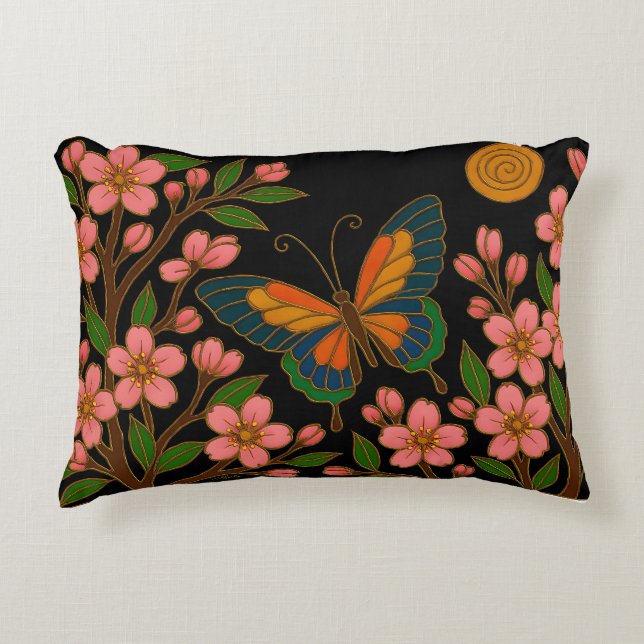 Butterfly Cherry Blossom Moon Accent Pillow (Front)
