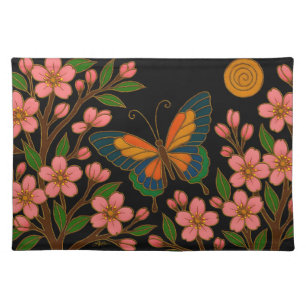 Butterfly Cherry Blossom Moon Cloth Placemat