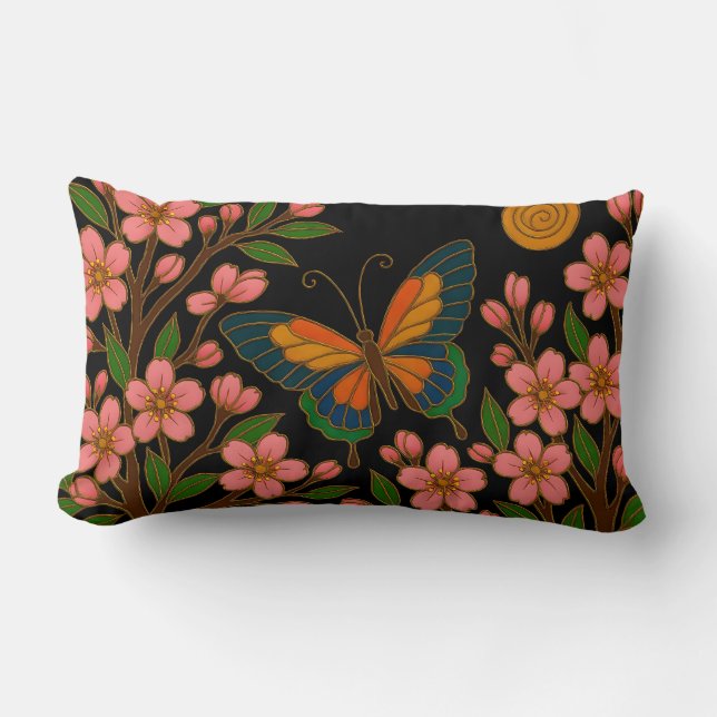 Butterfly Cherry Blossom Moon Lumbar Pillow (Front)