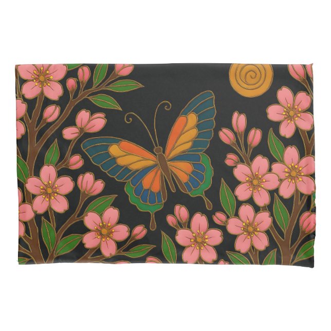 Butterfly Cherry Blossom Moon Pillow Case (Front)