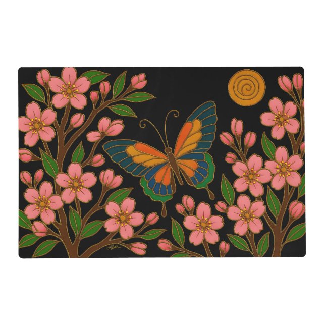 Butterfly Cherry Blossom Moon Placemat (Front)