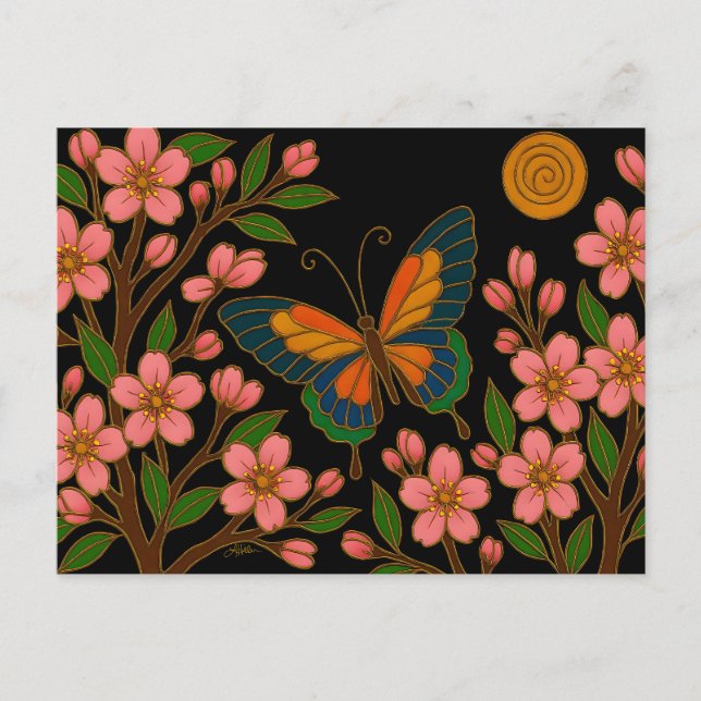 Butterfly Cherry Blossom Moon Postcard (Front)