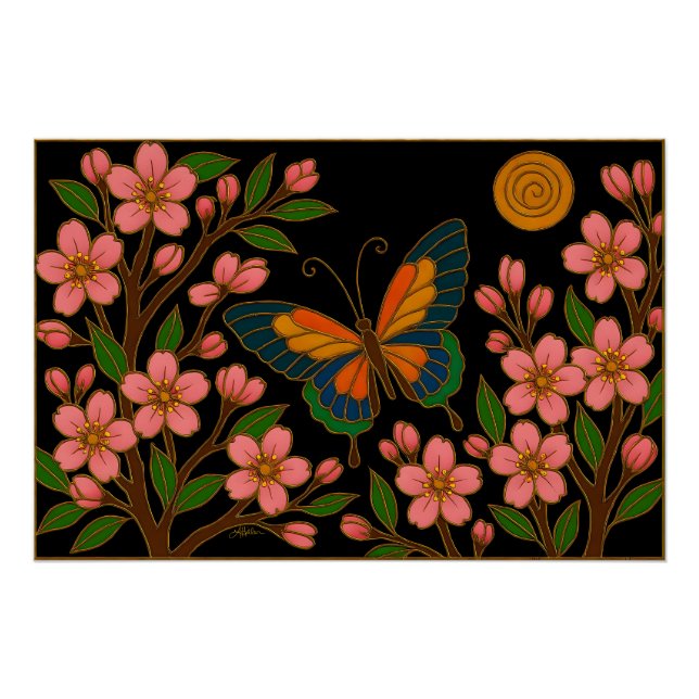 Butterfly Cherry Blossom Moon Poster (Front)