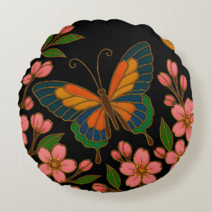 Butterfly Cherry Blossom Moon Round Pillow