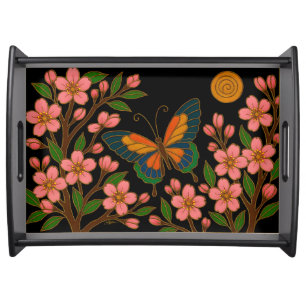 Butterfly Cherry Blossom Moon Serving Tray