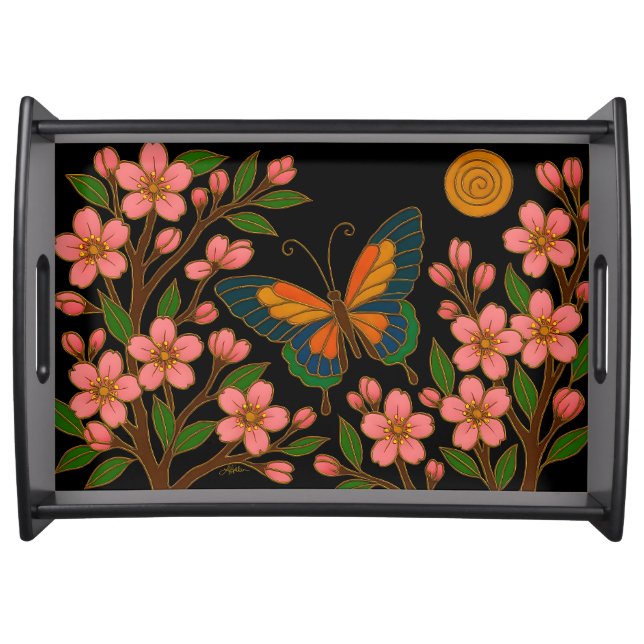 Butterfly Cherry Blossom Moon Serving Tray (Front)