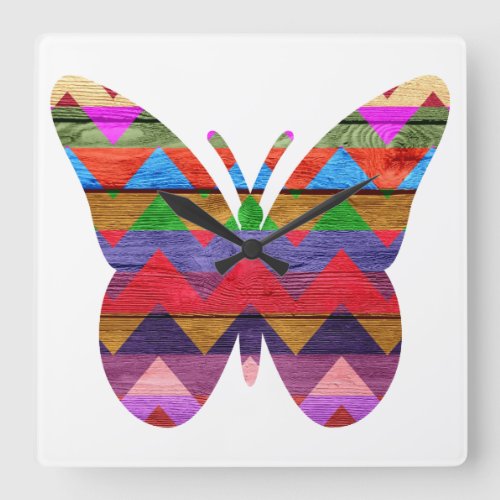 Butterfly Chevron Pattern Square Wall Clock