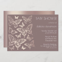 Butterfly Chic Baby Shower | Copper Rose Gold Invitation