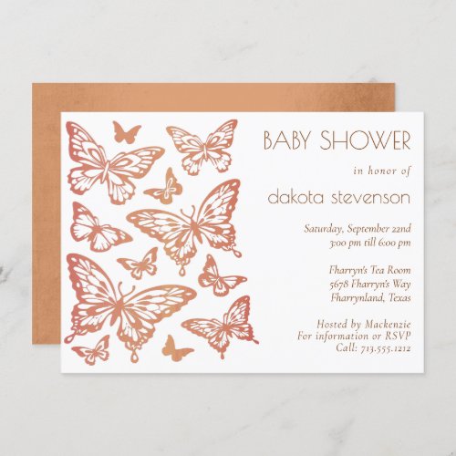 Butterfly Chic Baby Shower  Dusty Burnt Orange Invitation