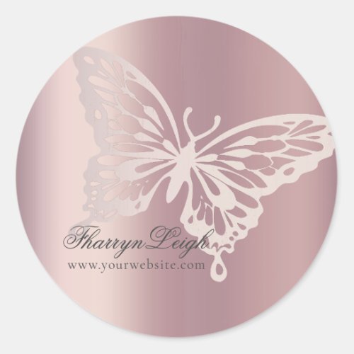 Butterfly Chic Branding  Blush Rose Gold Metallic Classic Round Sticker
