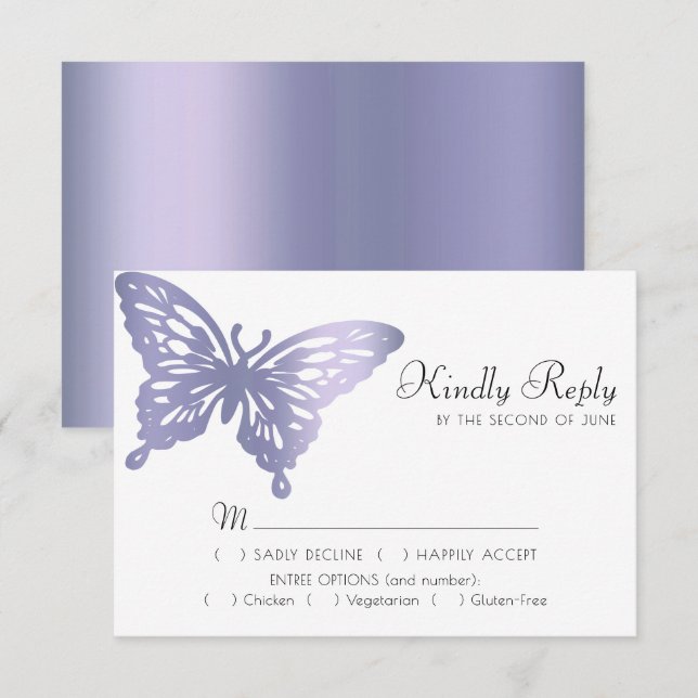 Butterfly Chic | Dusty Lavender Purple Violet Meal RSVP Card (Front/Back)