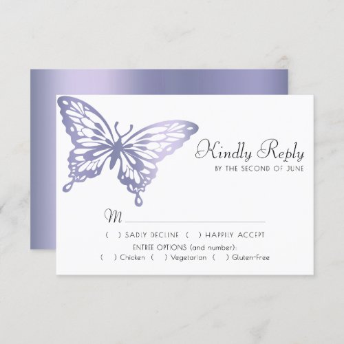 Butterfly Chic  Dusty Lavender Purple Violet Meal RSVP Card