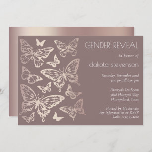 Butterfly Chic Gender Reveal Copper Rose Gold Invitation