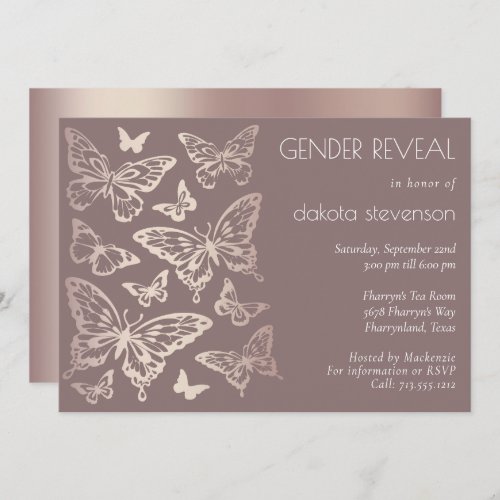 Butterfly Chic Gender Reveal  Copper Rose Gold Invitation