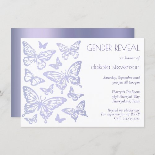 Butterfly Chic  Lavender Purple Gender Reveal Invitation