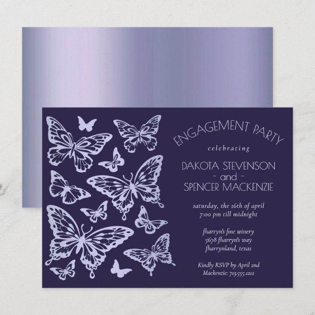 Butterfly Chic | Lavender Purple Violet Engagement Invitation (Front/Back)