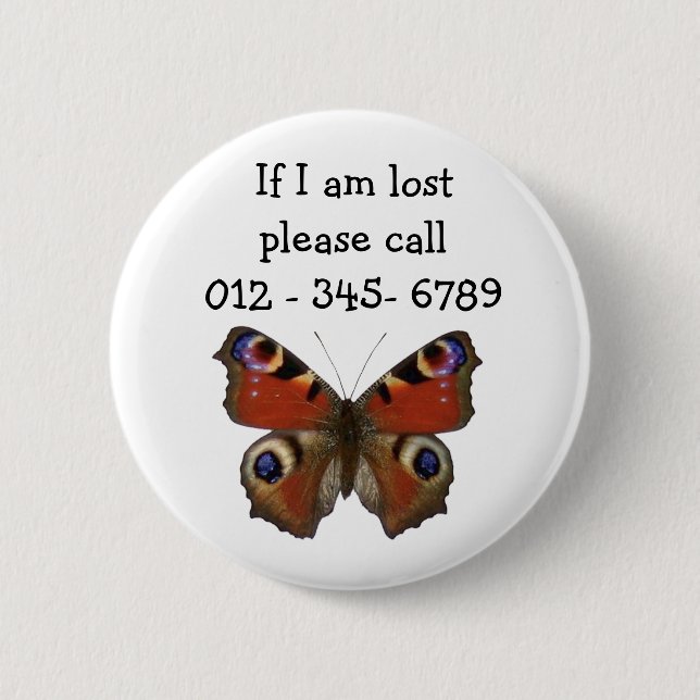 Butterfly,  Child Emergency Contact Button (Front)