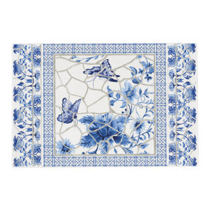 Butterfly Chinoiserie Chic Floral Leaf Blue White Placemat