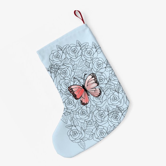 Butterfly Christmas Stocking with Roses (Back (Hanging))