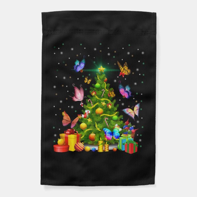 butterfly christmas tree garden flag (Front)