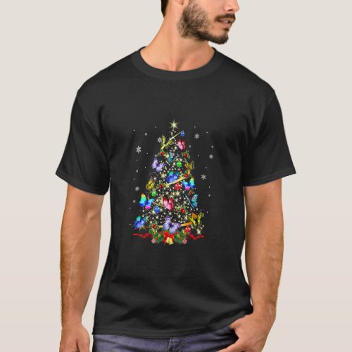 Butterfly Christmas Tree Lights Pajamas Xmas Butte T_Shirt