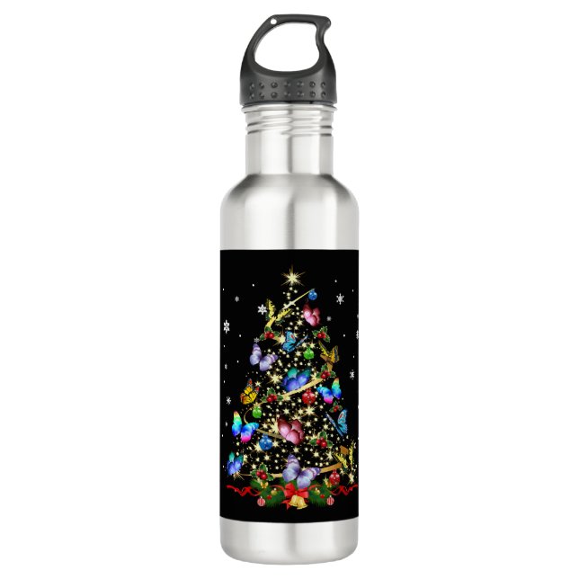 Butterfly Christmas Tree Lights Women Girls Xmas B Stainless Steel Water Bottle (Front)