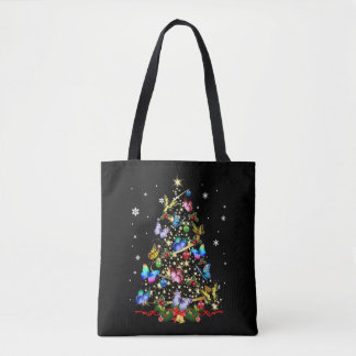 Butterfly Christmas Tree Lights Women Girls Xmas B Tote Bag