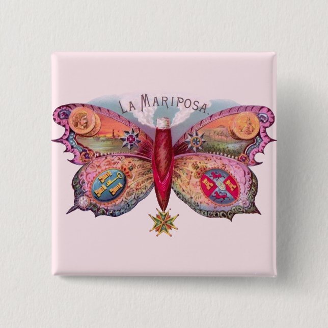 Butterfly Cigar Antique Painting Advertising Button (Front)