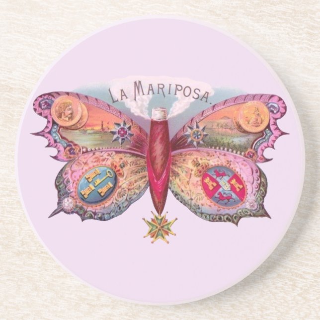 Butterfly Cigar Antique Painting Advertising Sandstone Coaster (Front)