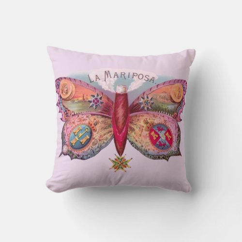 Butterfly Cigar Antique Painting Advertising Throw Pillow